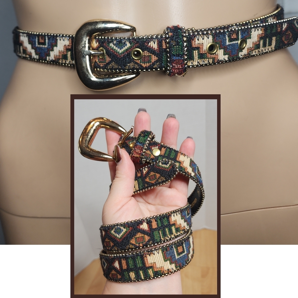 Aztec Western Canvas Bonded Leather‎ Studded Belt Women’s Size M/L